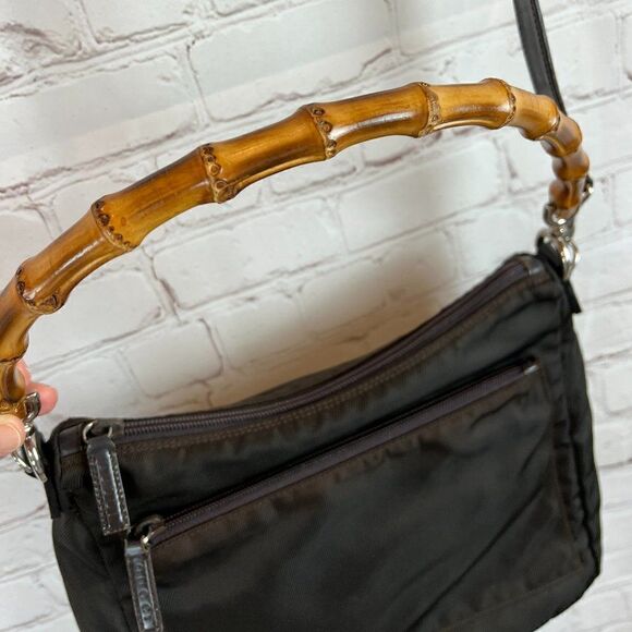 GUCCI pre-loved brown nylon fabric bamboo handbag Italy Vintage - Picture 6 of 14